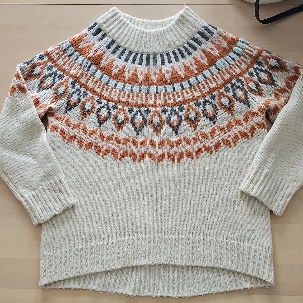 Aerie Fair Isle Knit Sweater - Cream and Orange